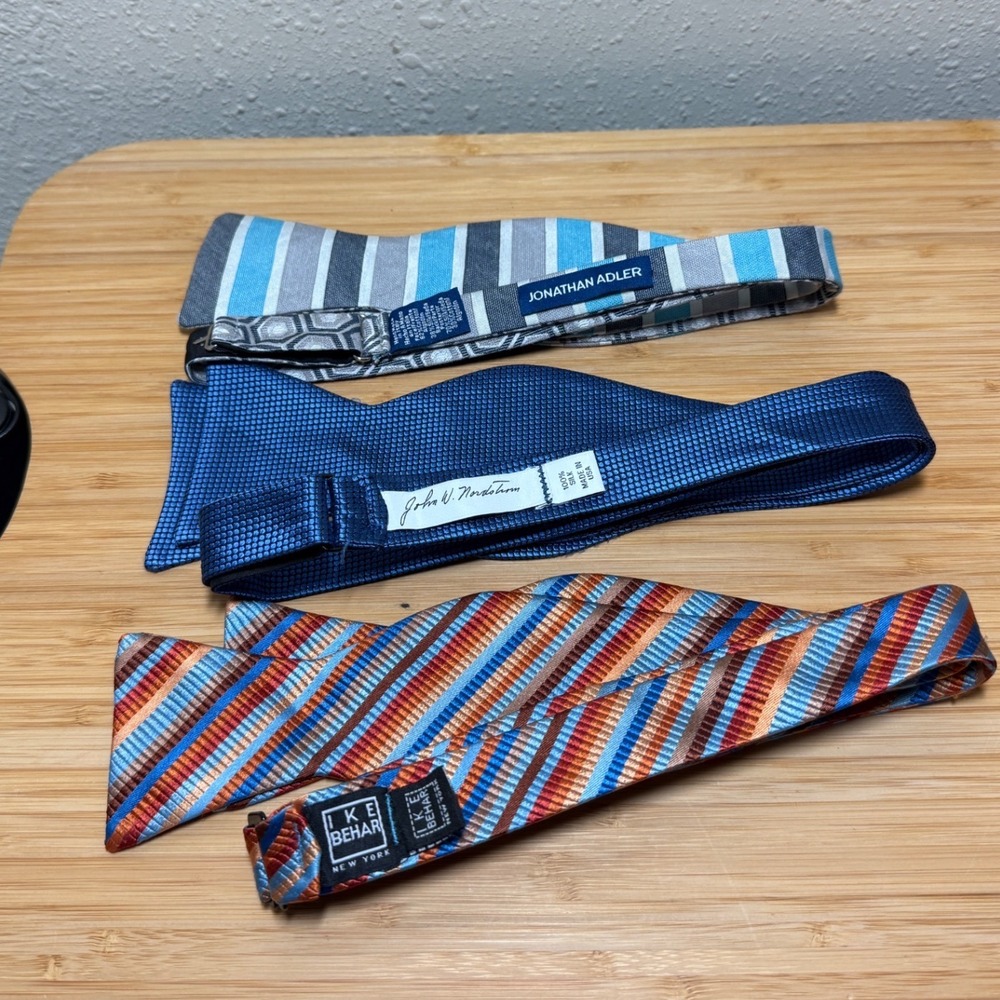 Ike Behar Jonathan Adler Nordstrom Bow Tie Bundle Mens Blue Striped Silk 3pc